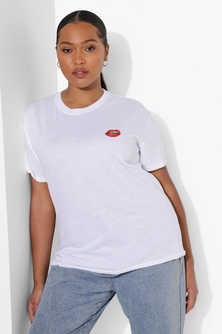 Plus T-Shirt mit Lippen-Print, Weiß image number 1