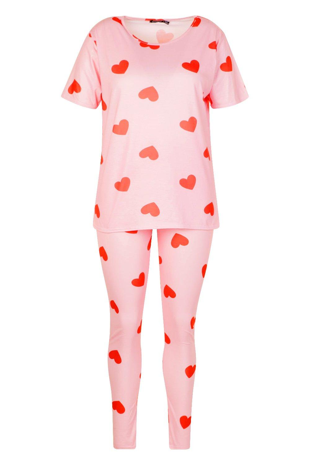 Plus All Over Heart Graphic T Shirt Pants Pajama Set boohoo CA