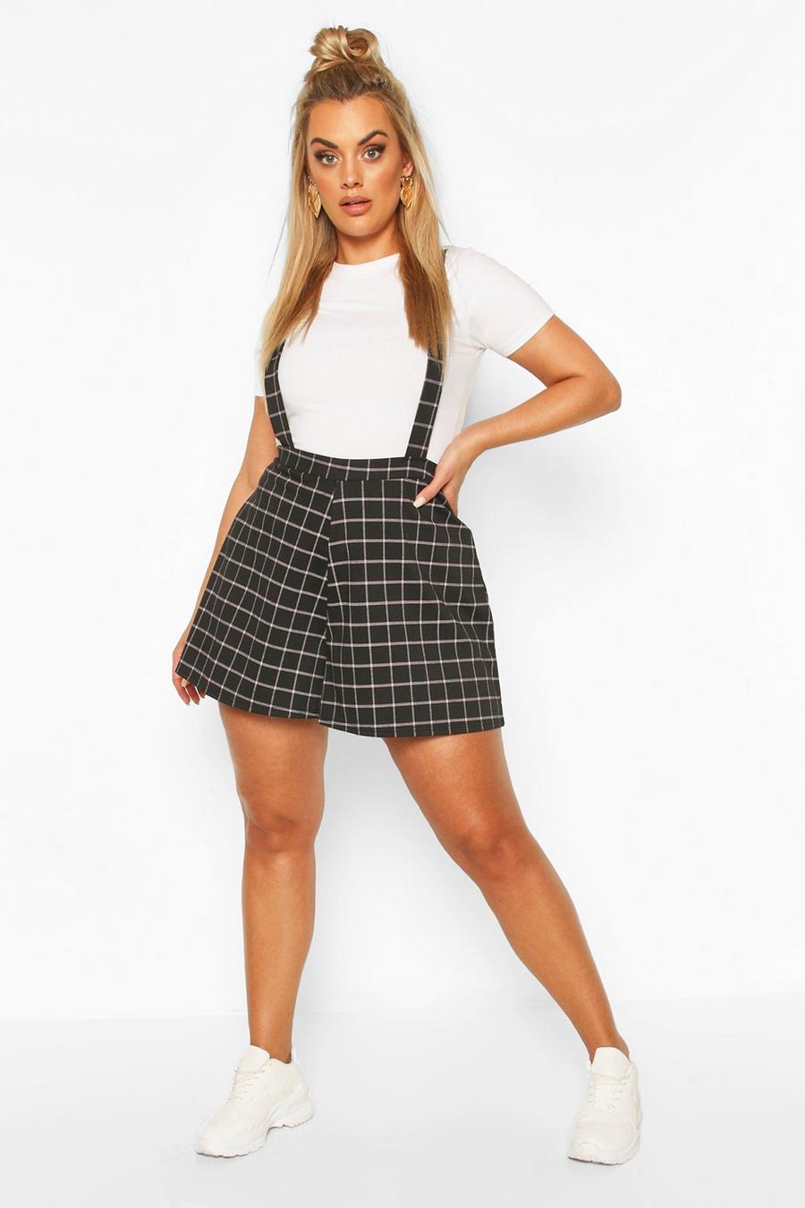Black Plus Tailored Check Pinafore Dress Shorts image number 1