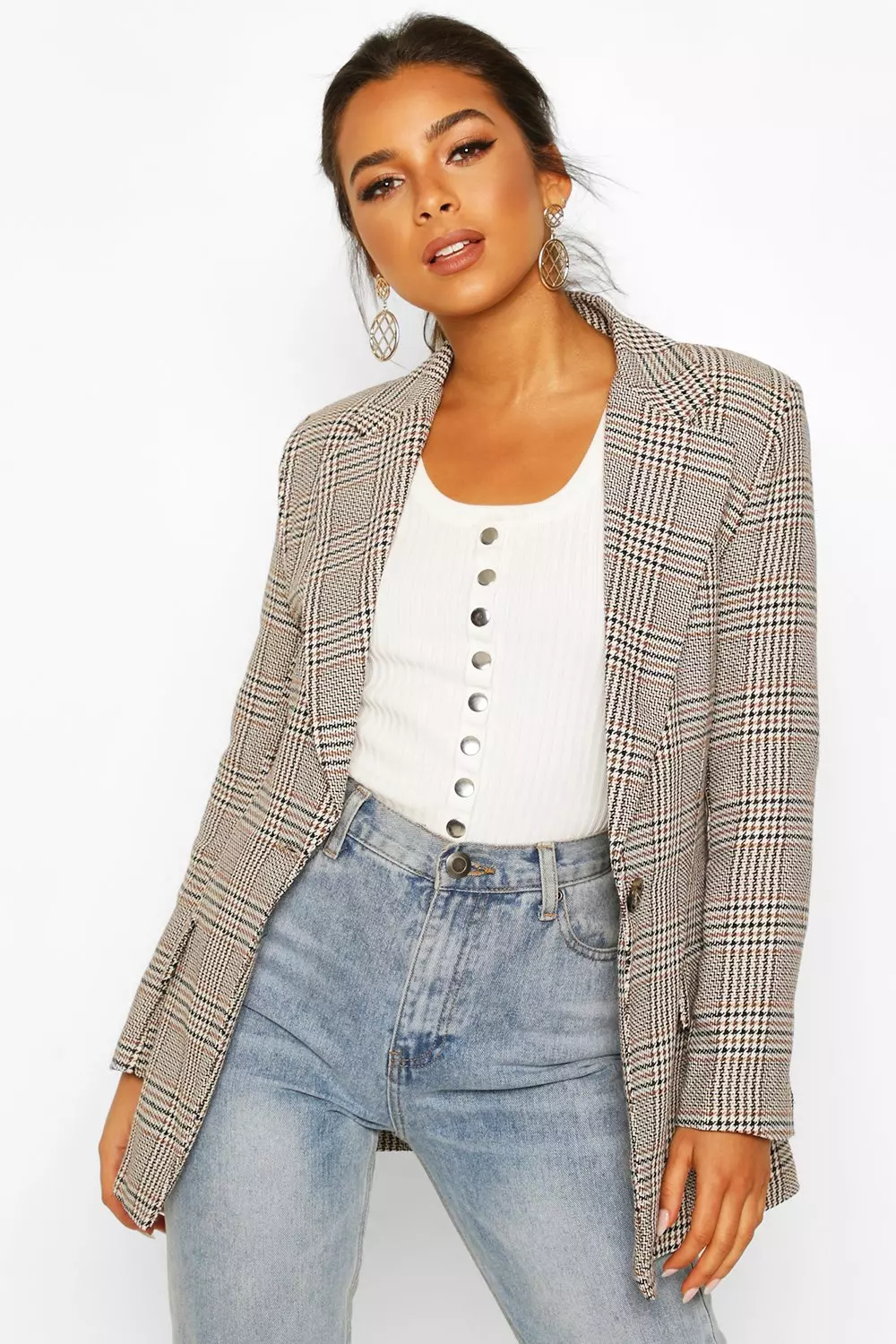 Topshop Petite Check Blazer Coat In Mono-Multi for Women