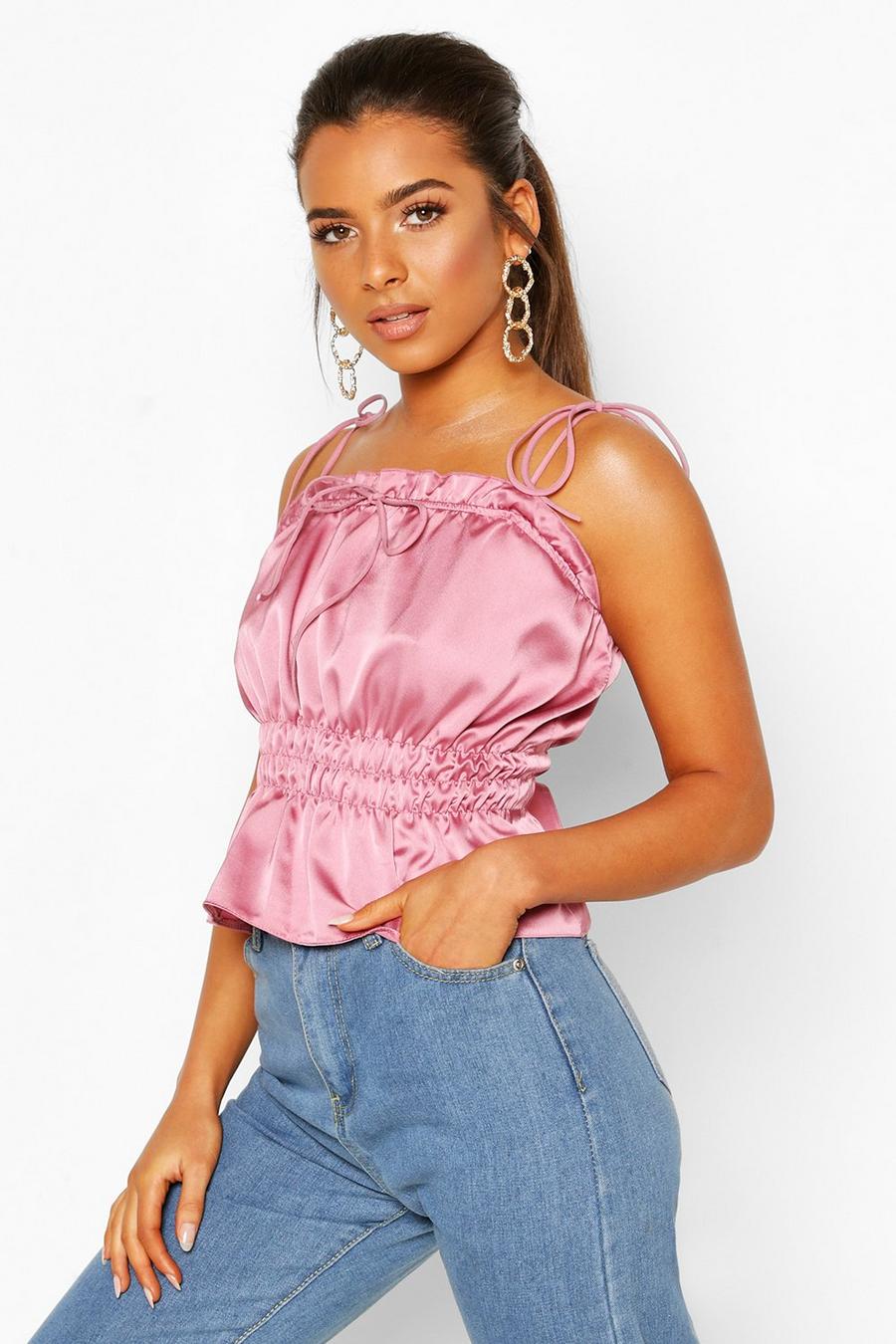 Rose Petite Ruched Waist Satin Top image number 1