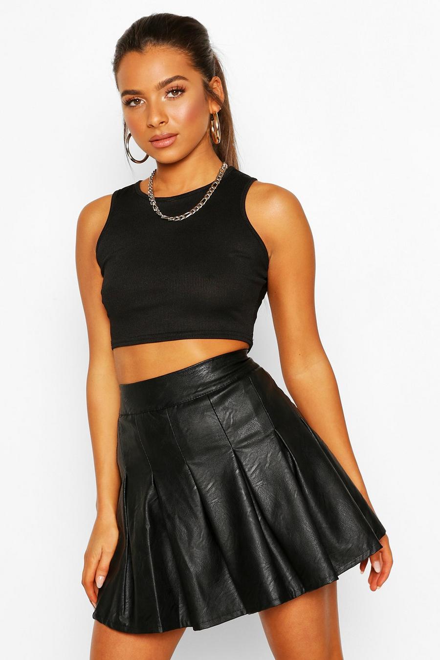 Petite Faux Leather Skater Skirt image number 1