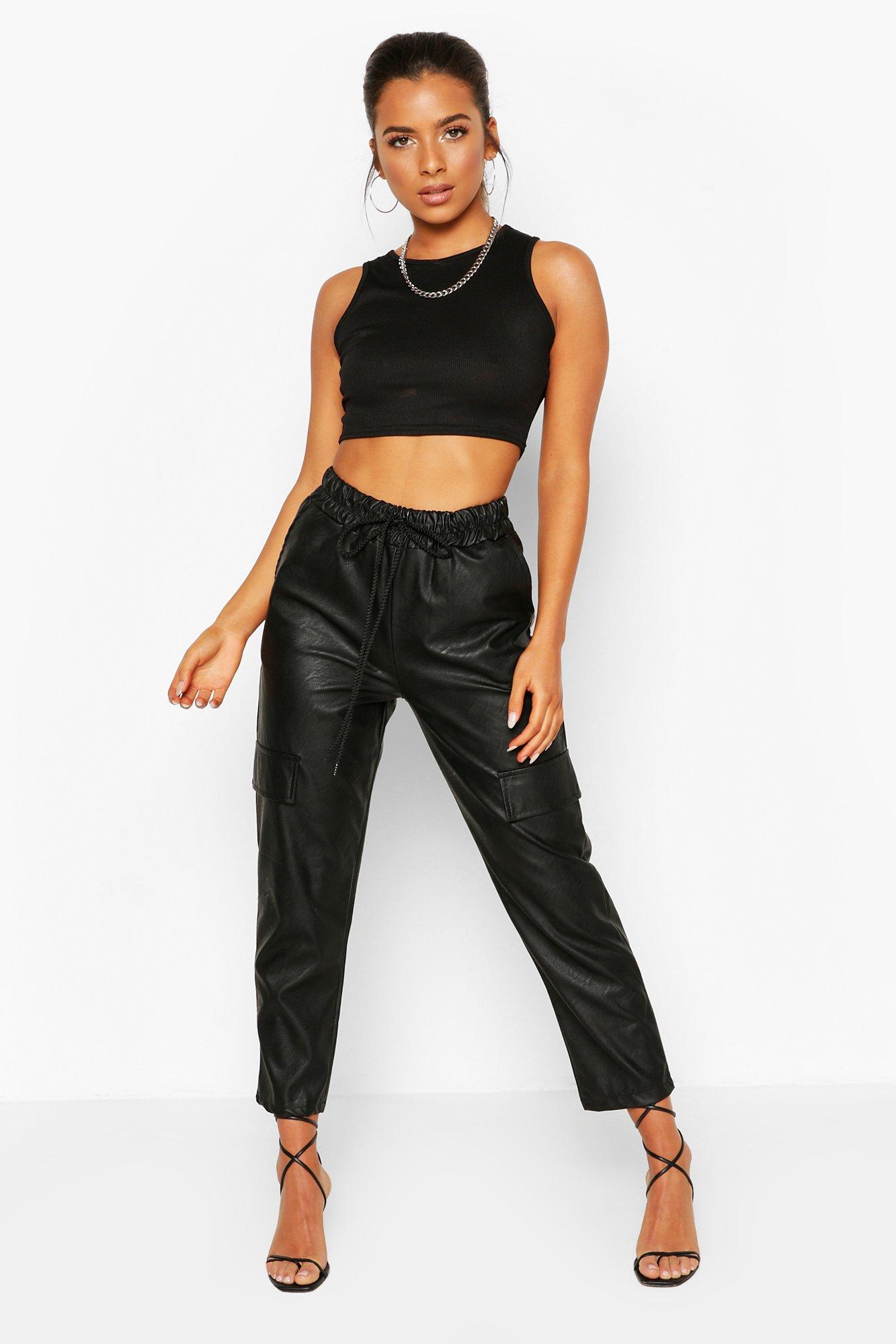 petite leather look joggers