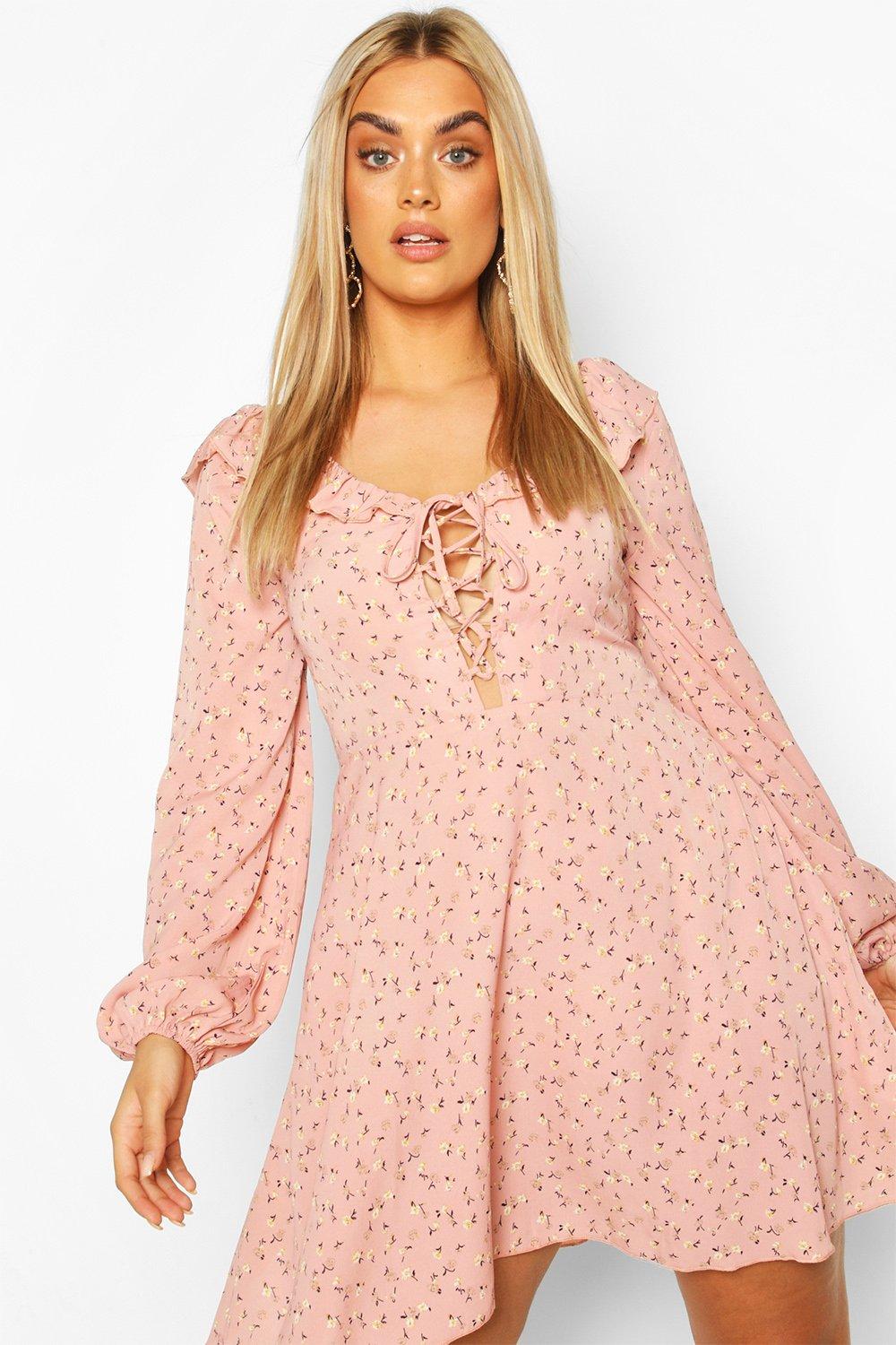 boohoo pink skater dress