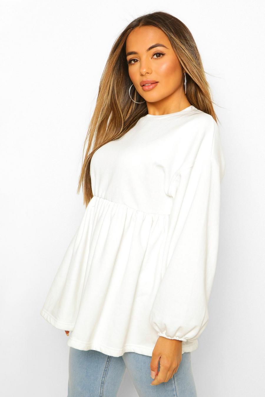 Ivory Petite Puff Sleeve Smock Sweat Top image number 1