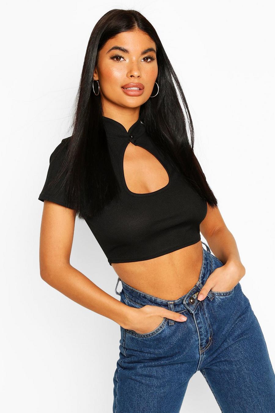 Petite Cut Out Ribbed Crop T-Shirt image number 1