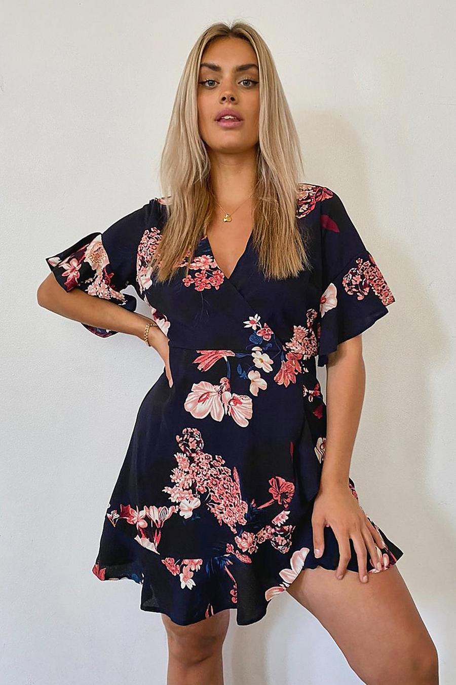 Plus Floral Ruffle Wrap Dress image number 1