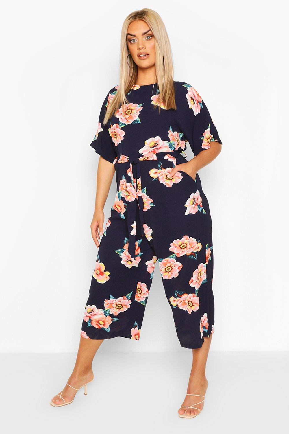 navy printed culotte jumpsuit