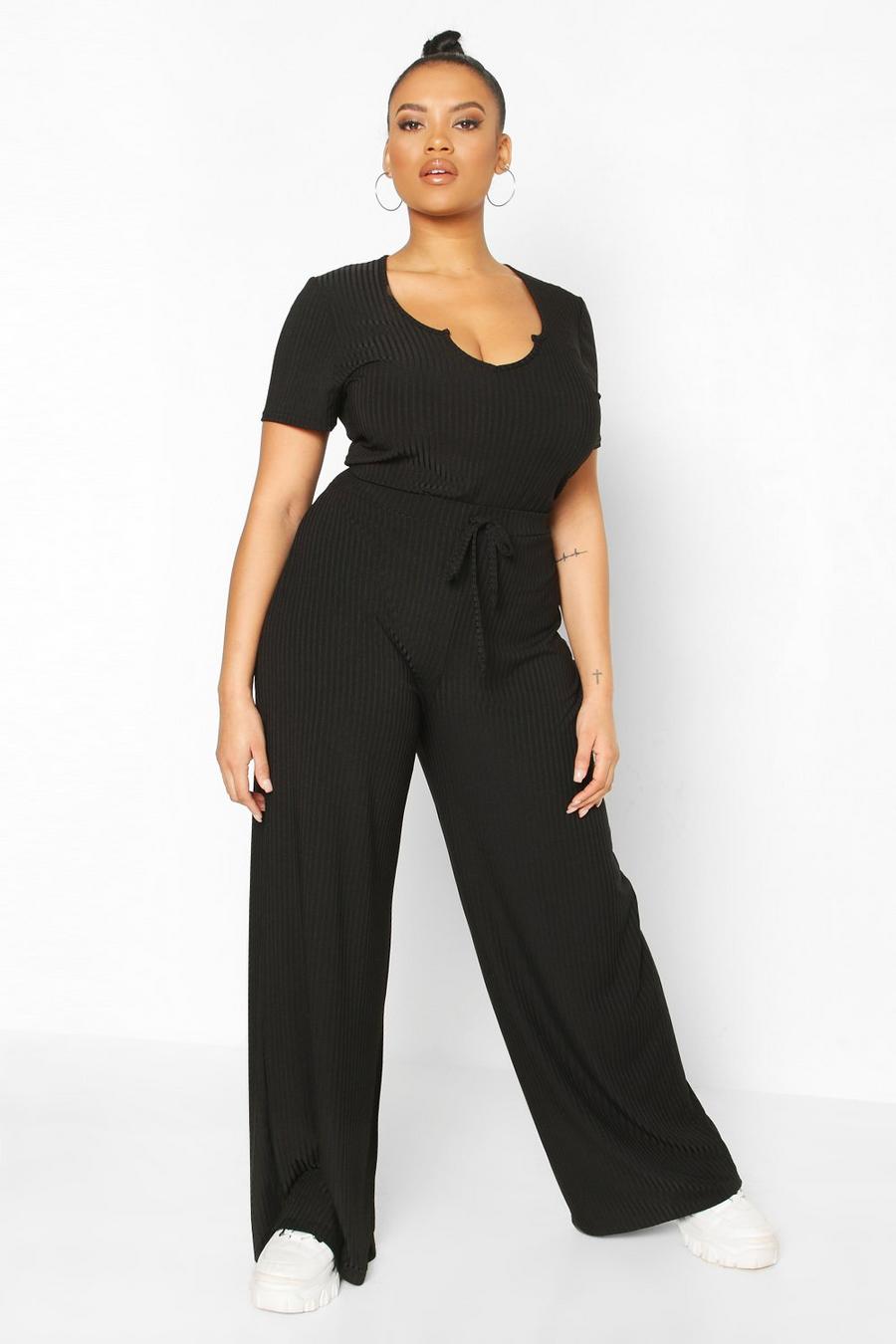 Plus Rib High Waisted Wide Leg Trouser image number 1