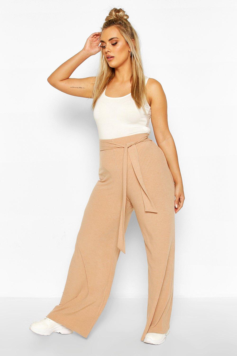 Plus Button High Waisted Wide Leg Trousers
