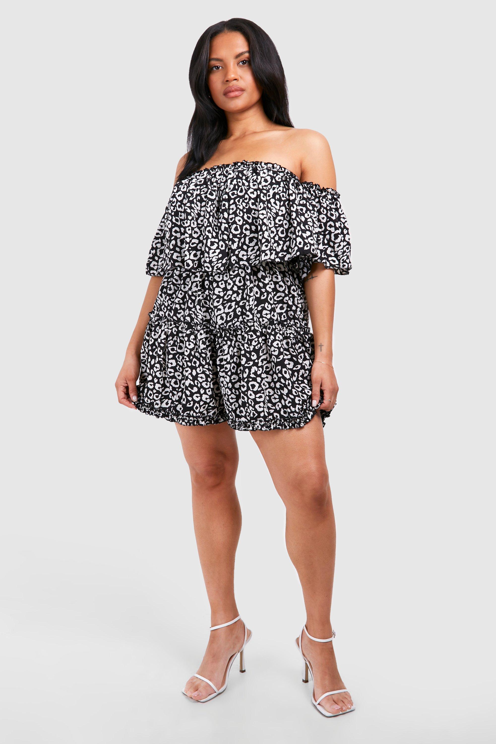 Leopard print off online the shoulder ruffle blouse