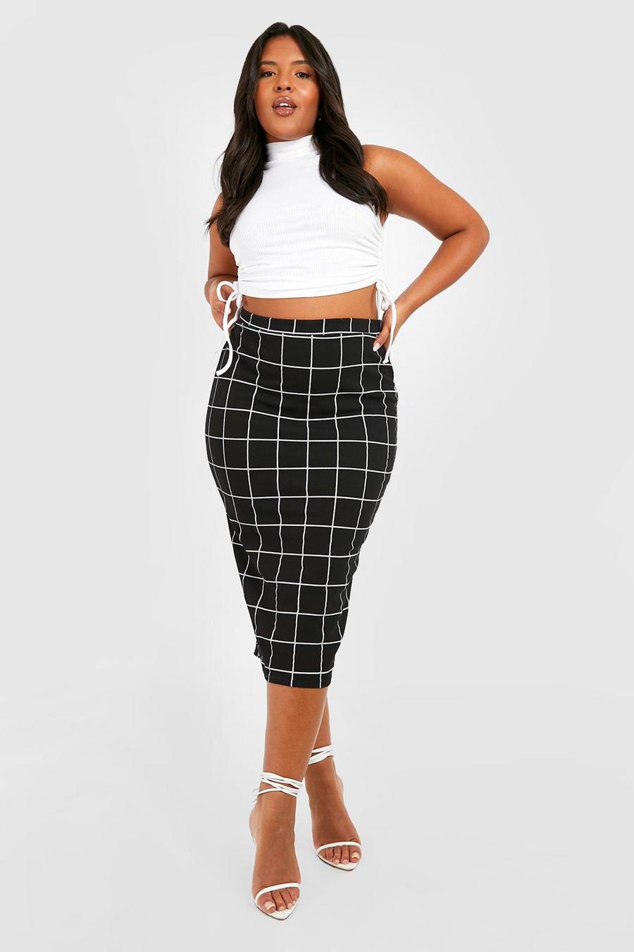 Black Plus Grid Flannel Midi Skirt image number 1