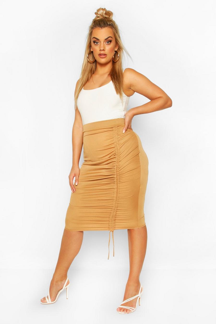 Camel Plus Ruched Midi Skirt image number 1