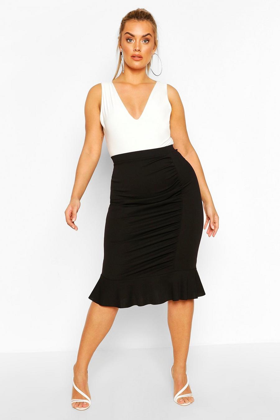 Plus Ruched Peplum Hem Midi Skirt image number 1