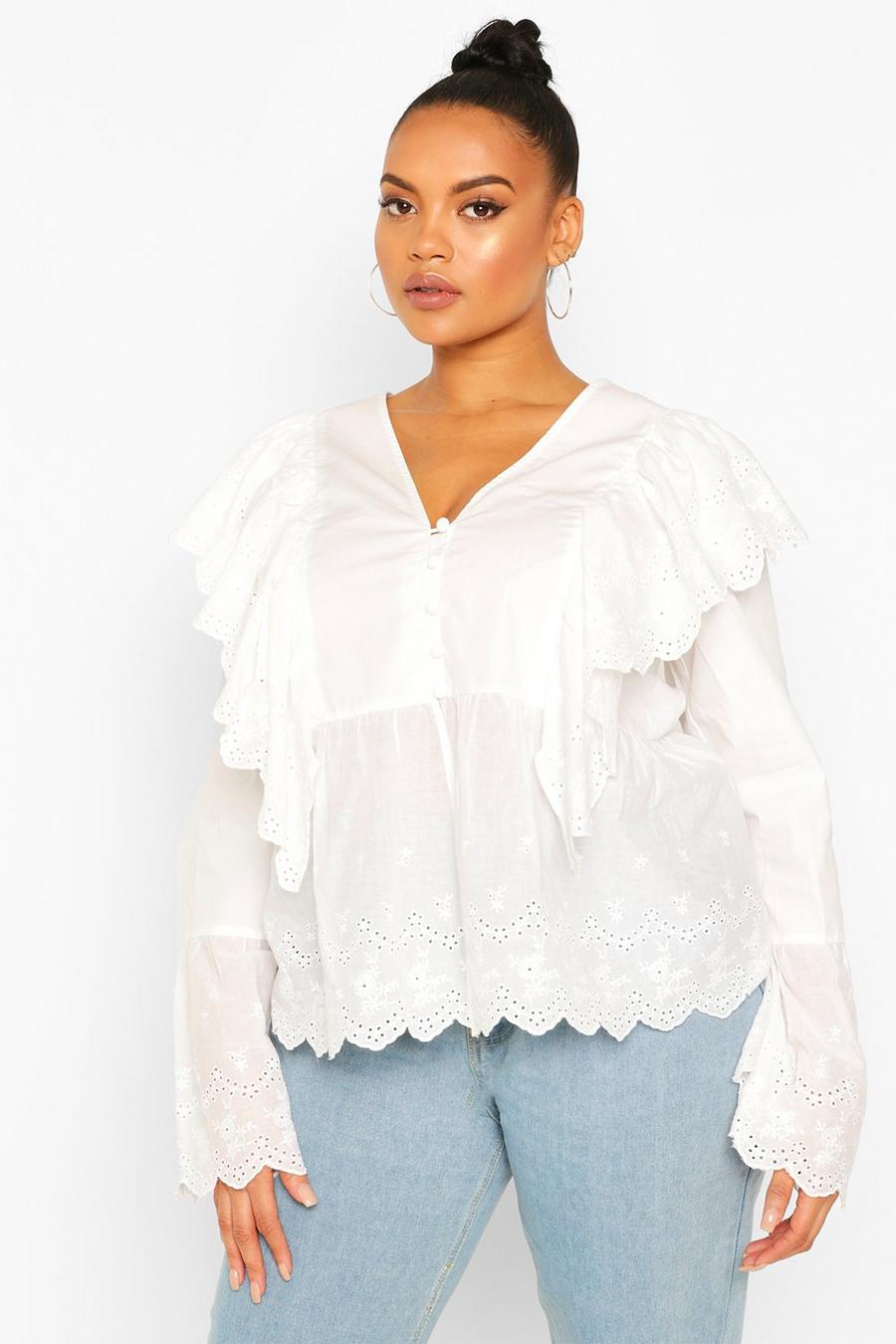Plus Broderie Anglaise Ruffle Blouse image number 1