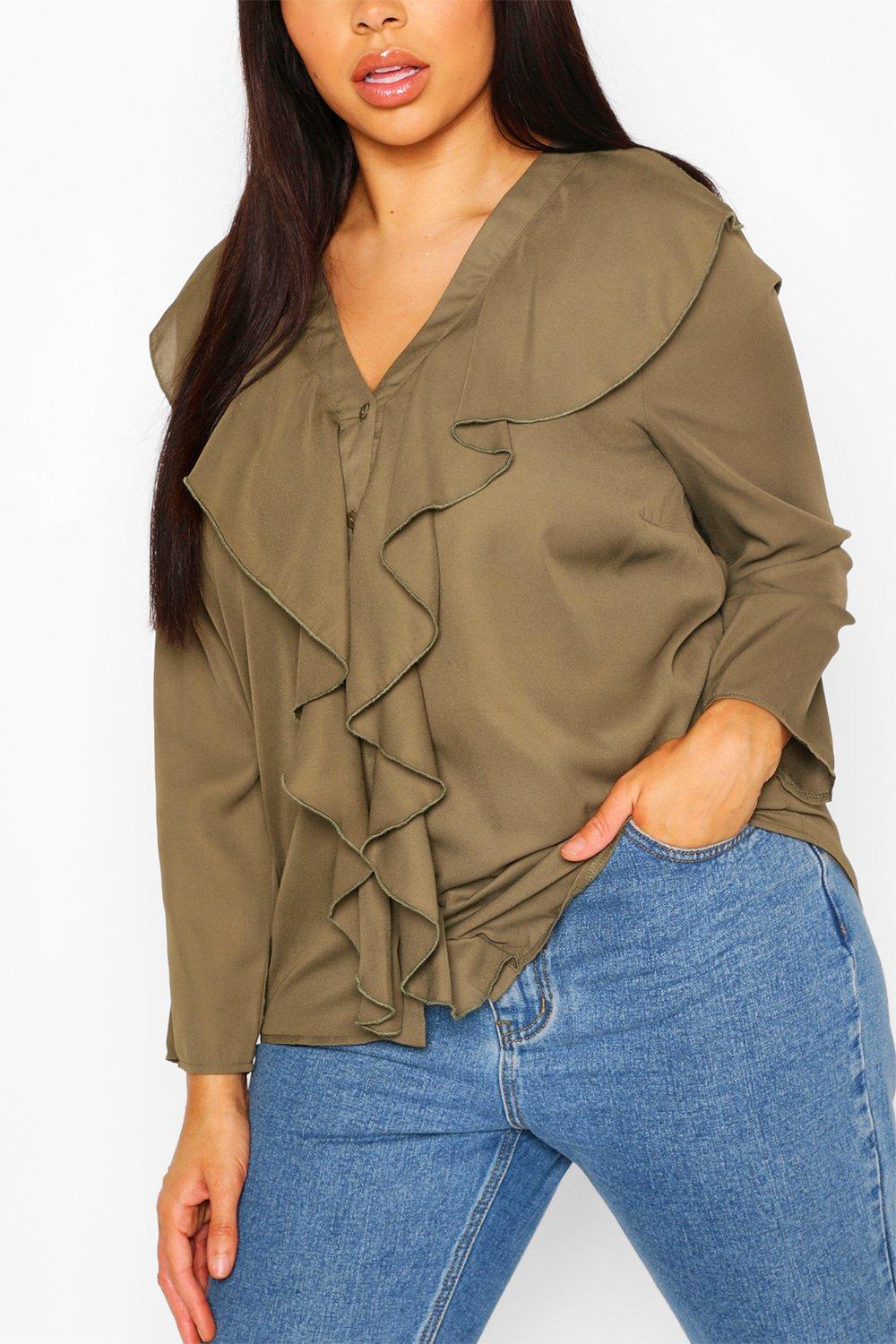 Ruffle front blouse sales plus size