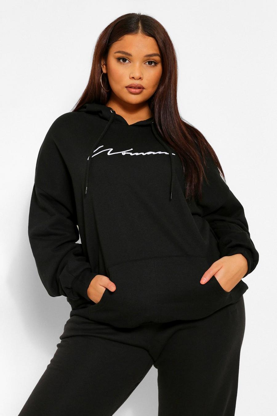 Black Plus - Woman Script Hoodie med brodyr image number 1