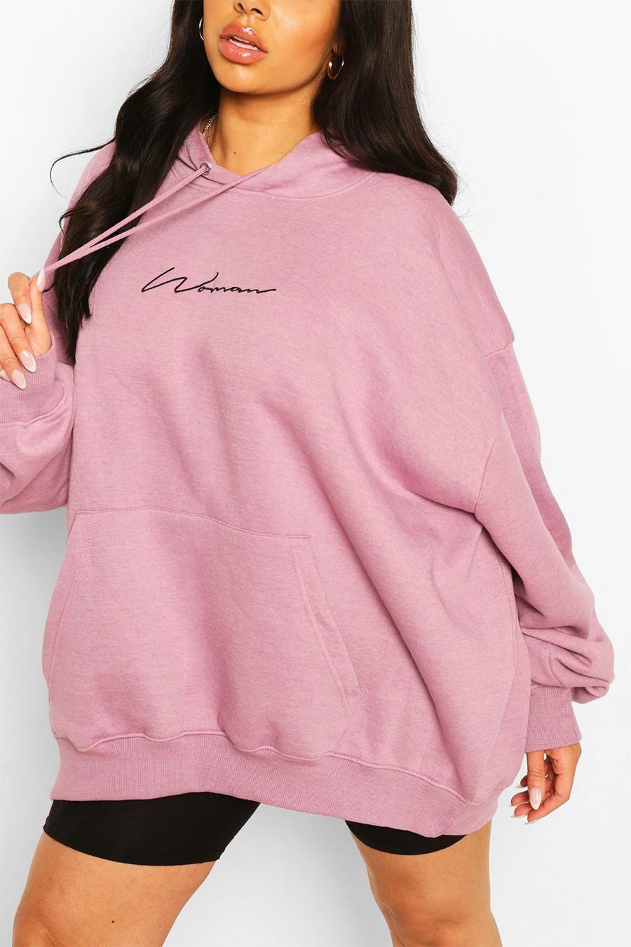 Lilac Plus Woman Script Embroidered Slogan Hoodie image number 1