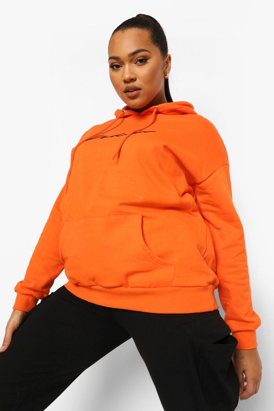 Sudadera con eslogan y bordados con eslogan Woman Plus, Orange image number 1