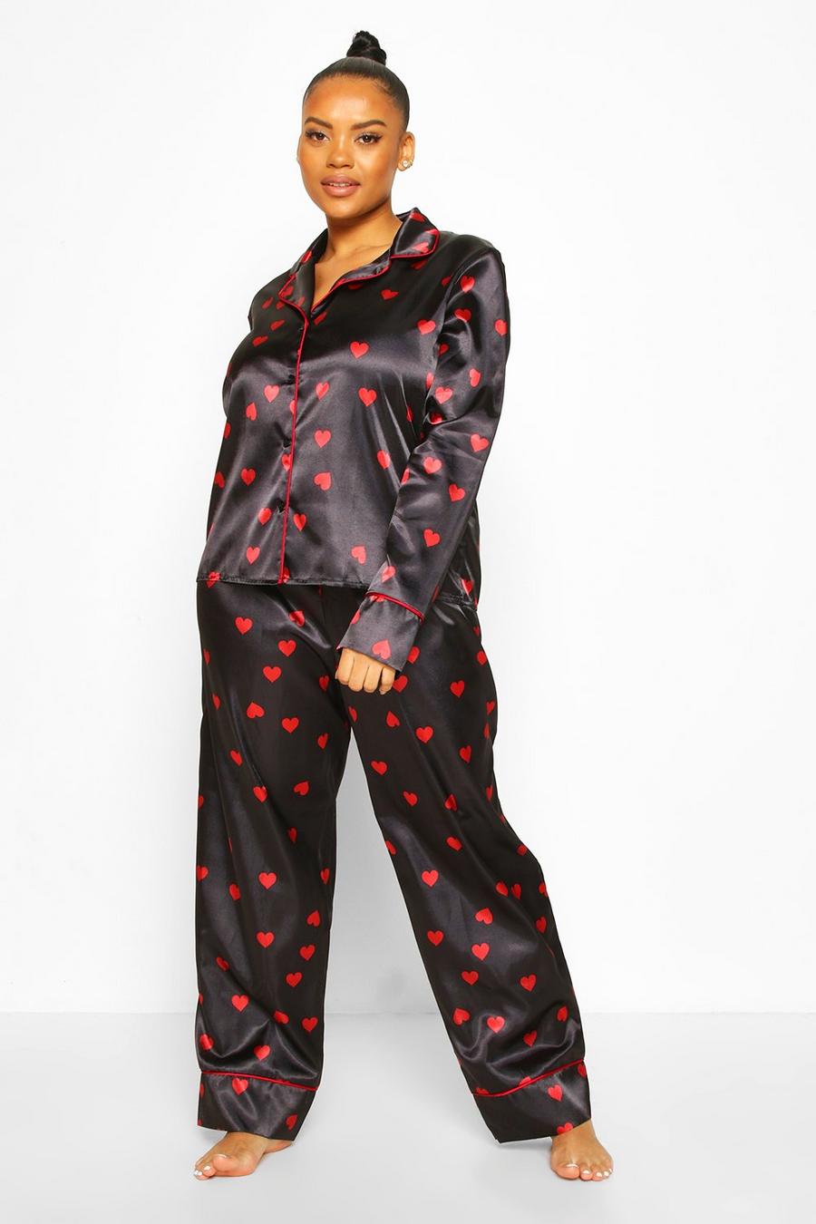 Black Plus Heart Print Longsleeve Pyjamas image number 1