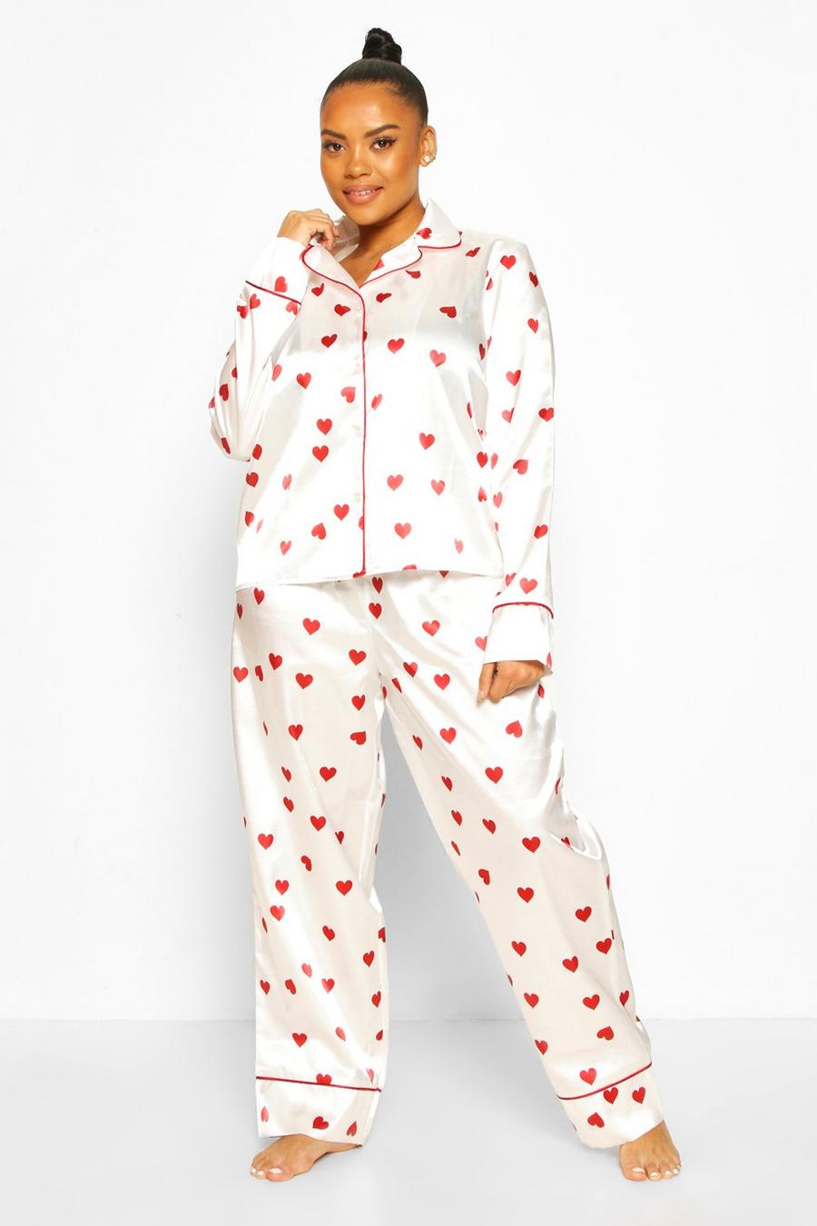Pijama de manga larga con estampado de corazón Plus, Marfil image number 1