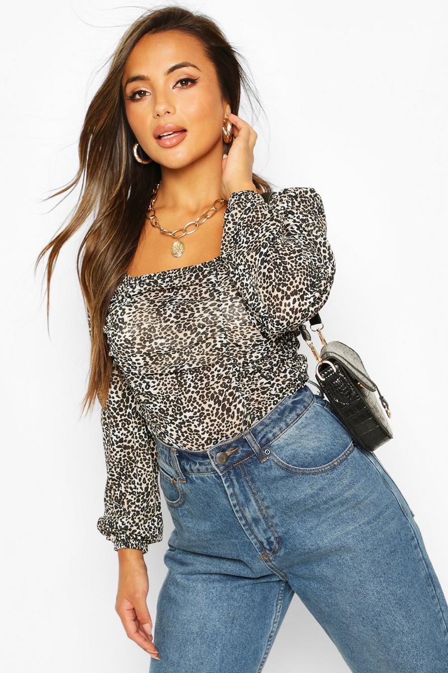 Black Petite Long Sleeved Ruched Front Crop Top
