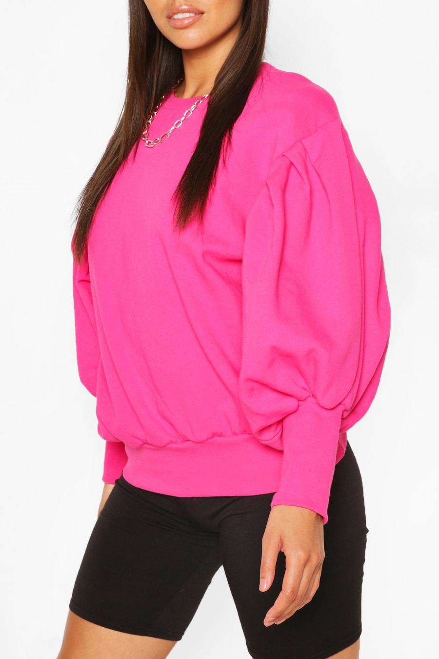 Bright pink Petite Puff Sleeve Sweat Shirt image number 1