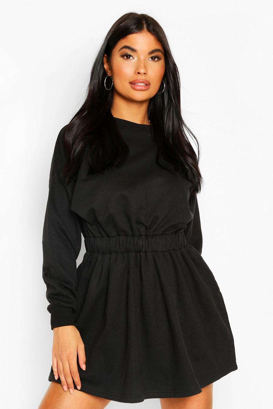 Black Petite Ruched Waist Sweatshirt Dress image number 1