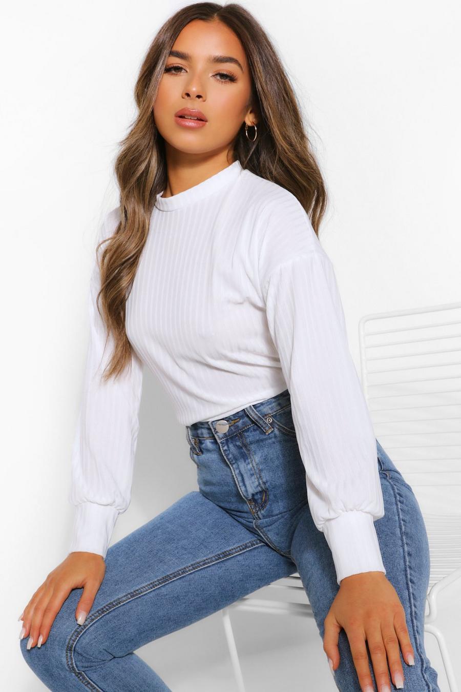 Ivory Petite Ribbed Long Sleeve Top image number 1