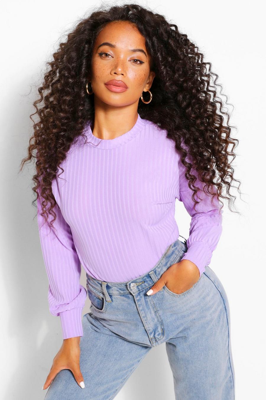 Lilac Petite Ribbed Long Sleeve Top image number 1