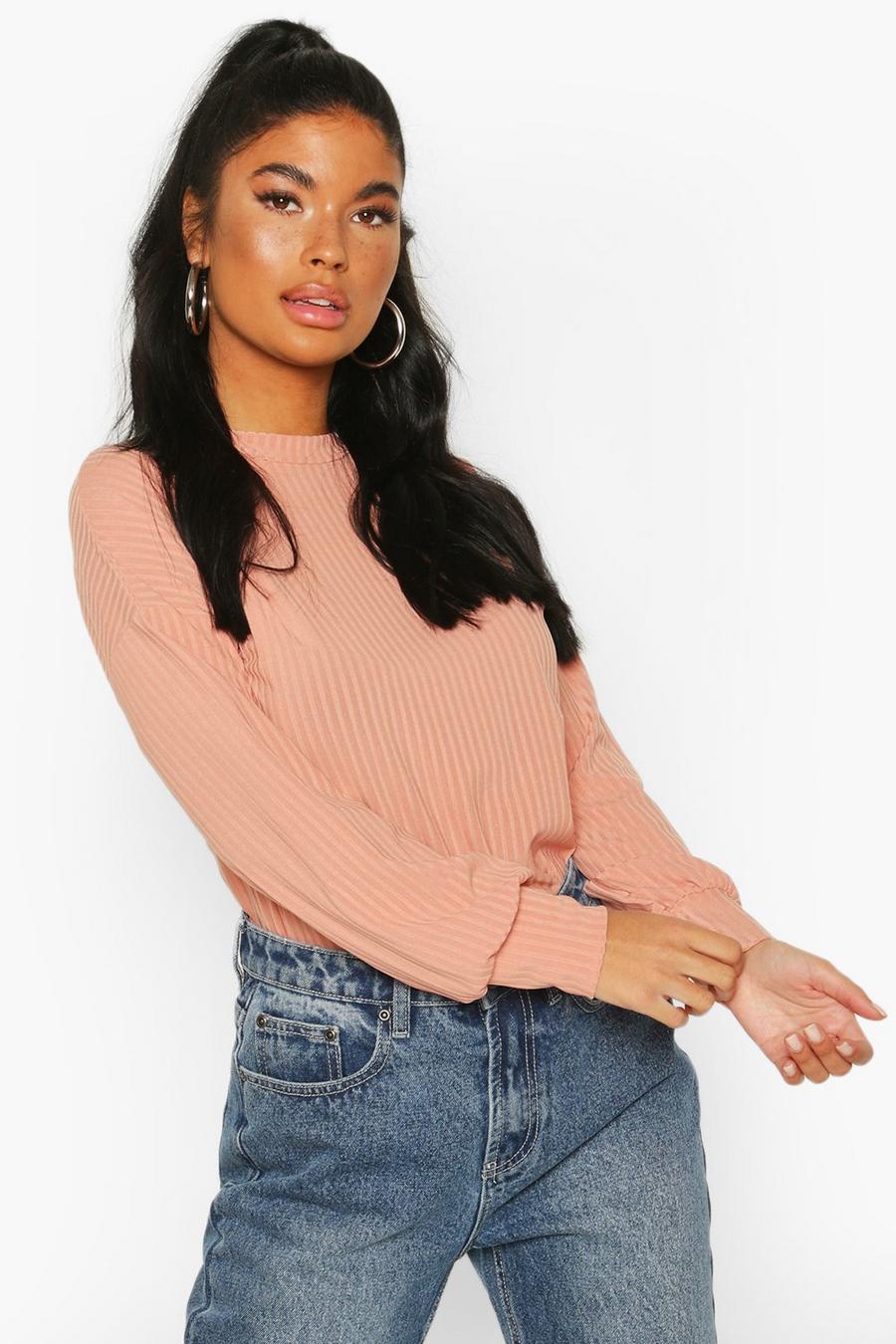 Peach Petite Ribbed Long Sleeve Top image number 1