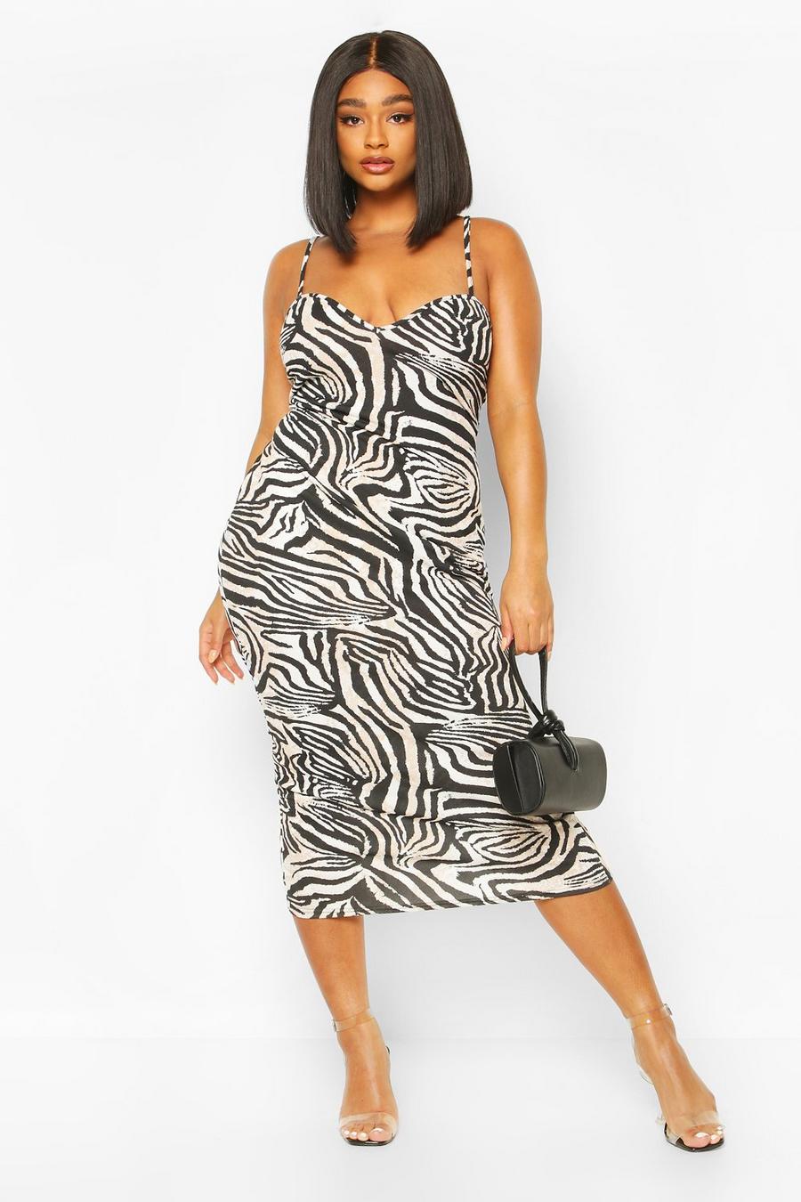 Black Plus Zebra Plunge Midaxi Dress image number 1