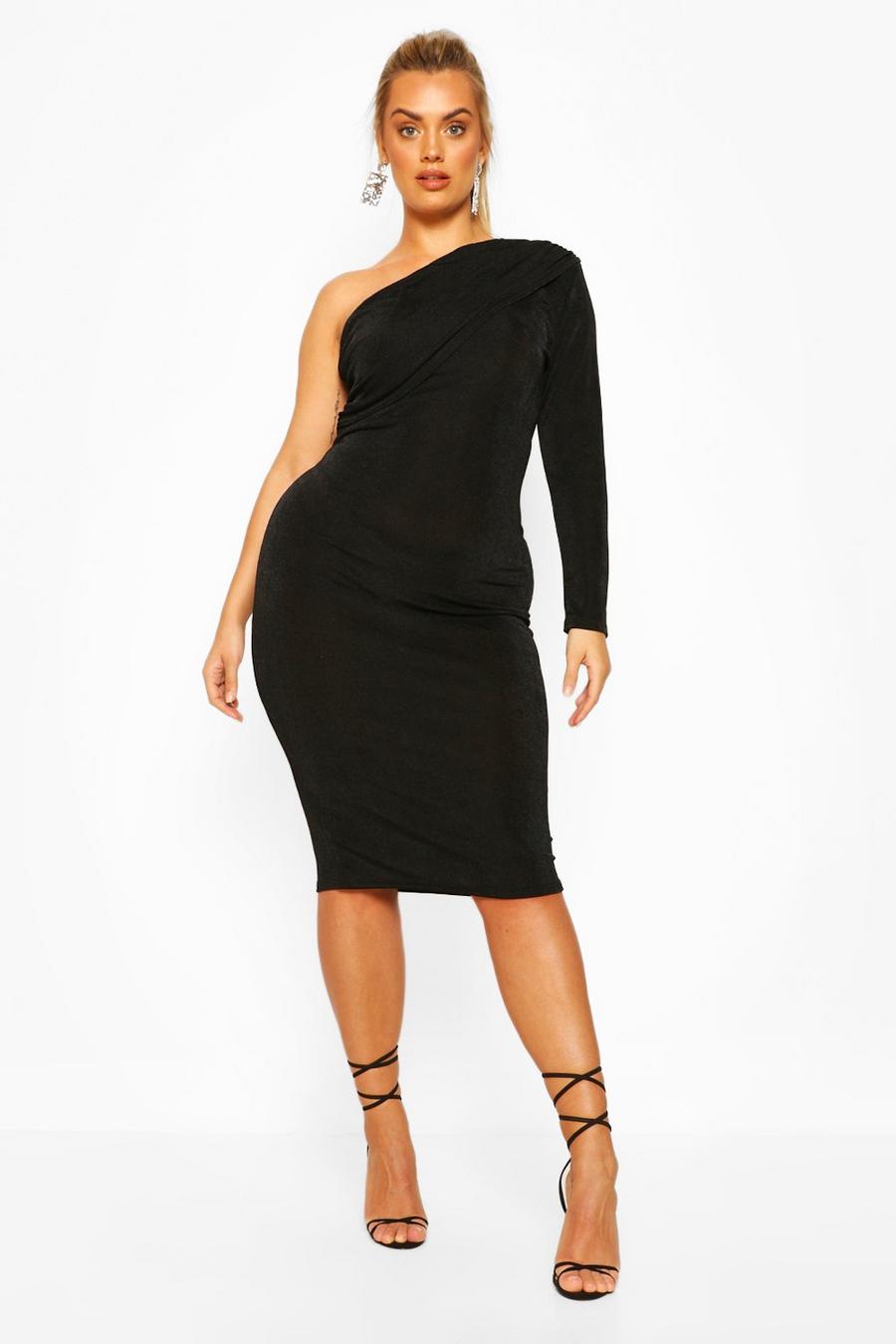 Plus Textured Ruched One Shoulder Midi Dress image number 1