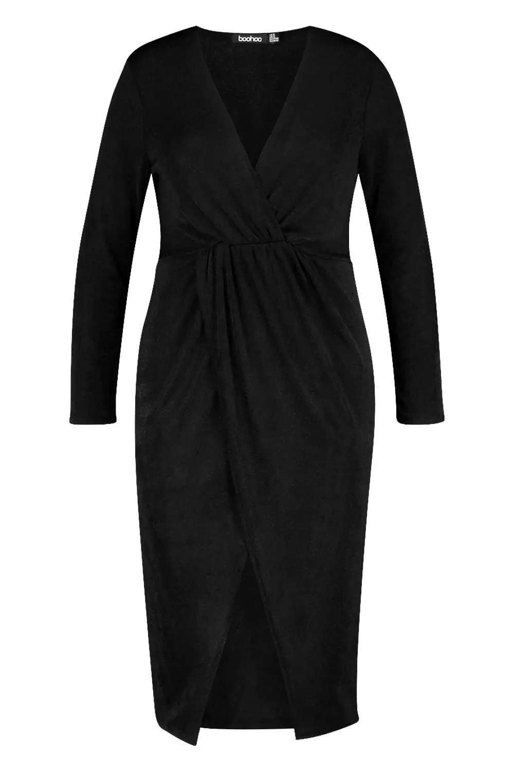 Black Plus Textured Slinky Twist Detail Wrap Midi Dress alternative image