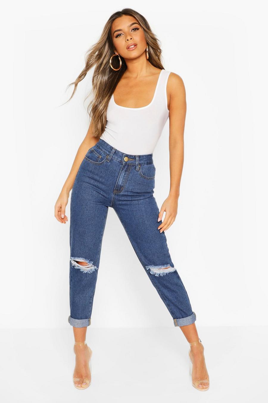 Petite High Rise Distressed Boyfriend Jeans image number 1