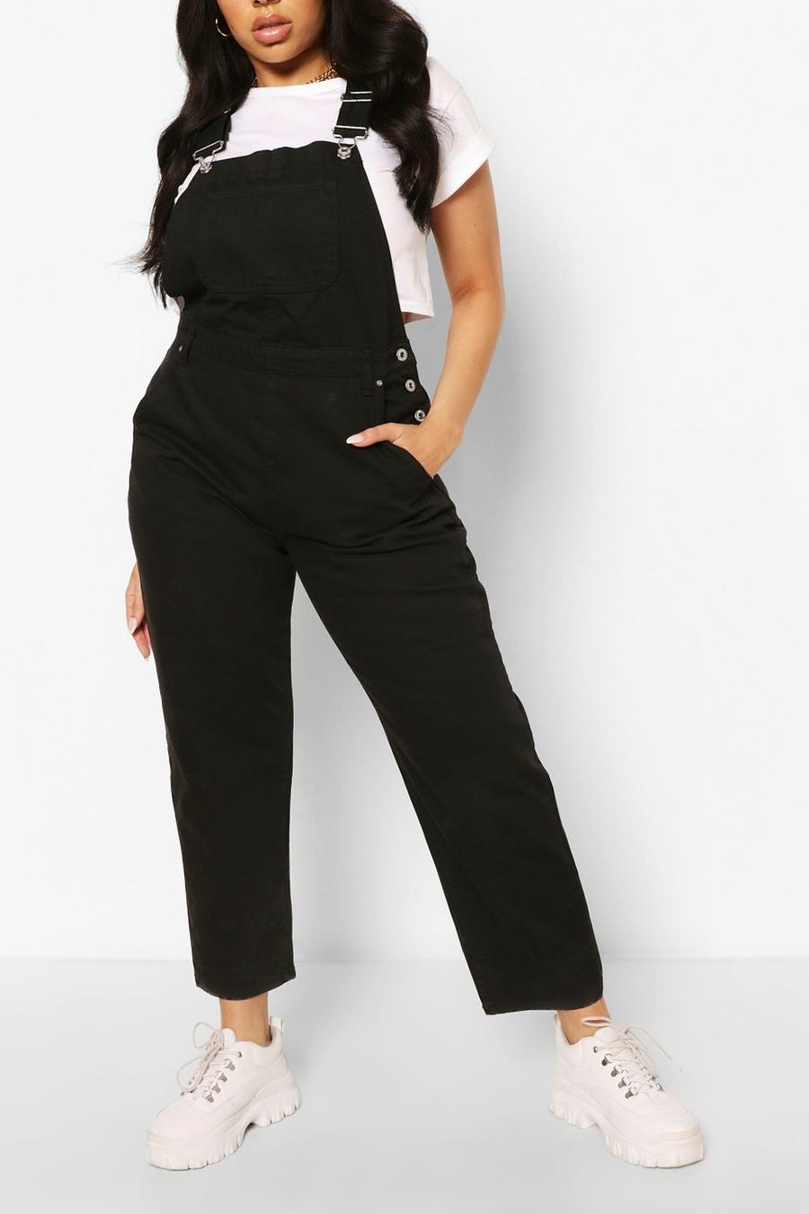 Black Plus Denim Boyfriend Overalls image number 1