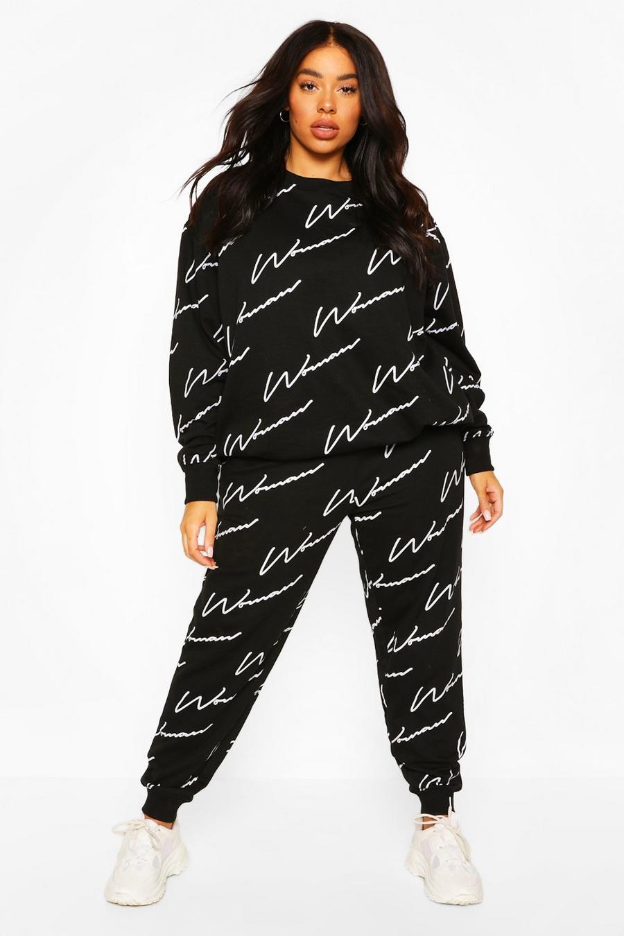 Black Plus All Over Woman Print Sweat Tracksuit image number 1