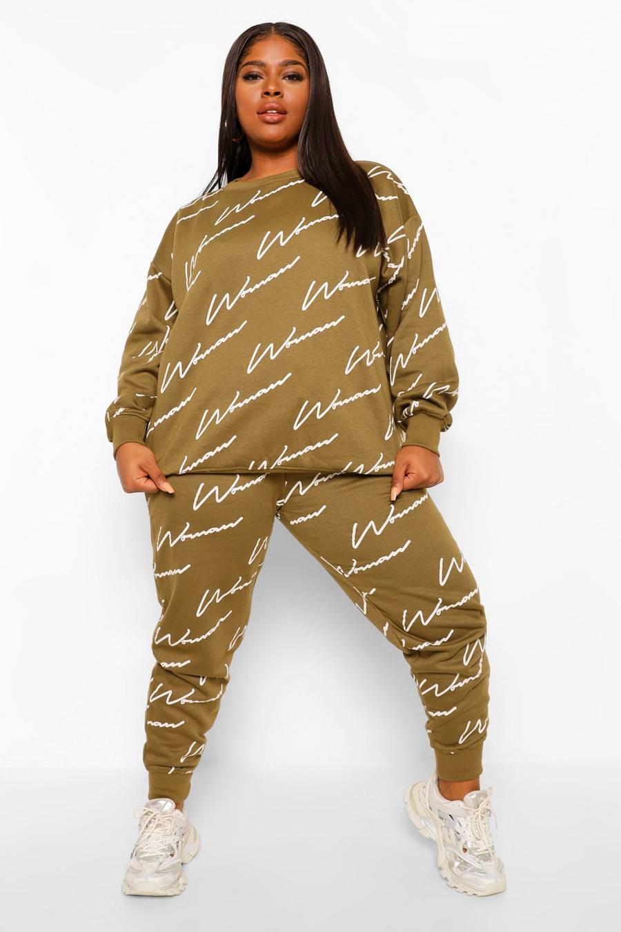 Khaki Plus All Over Woman Print Sweat Tracksuit image number 1
