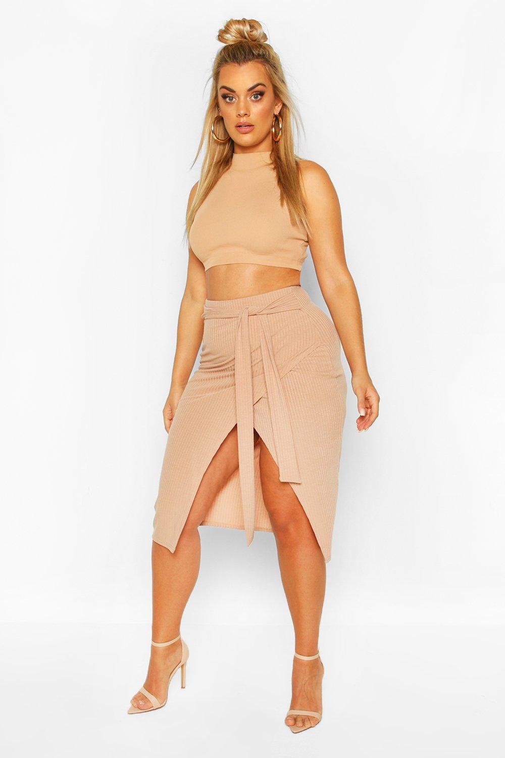 Belted wrap outlet midi skirt