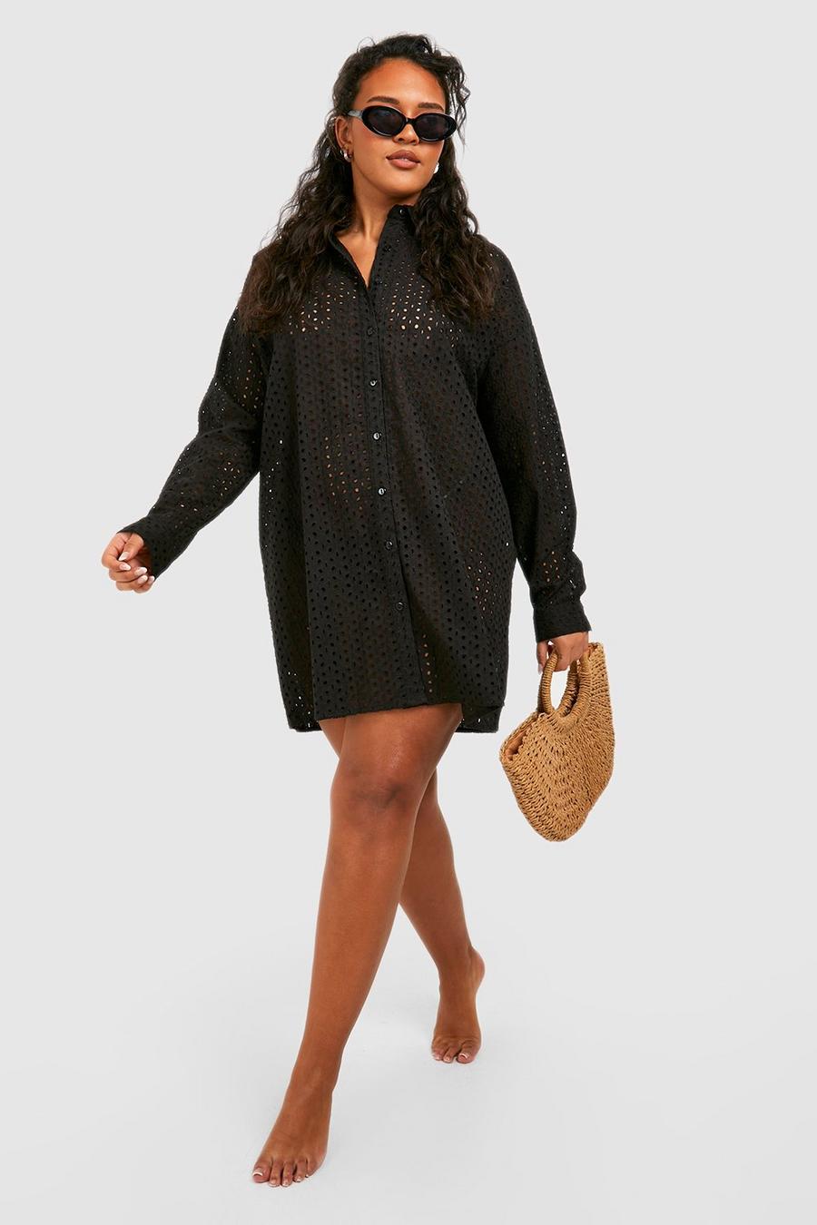 Black Plus Broderie Anglaise Beach Shirt image number 1