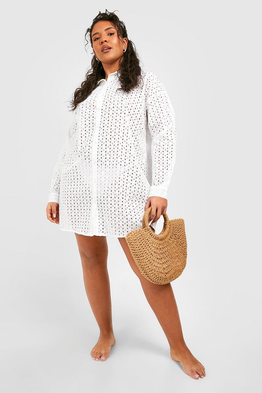 Grande taille - Chemise de plage en broderie anglaise, Blanc image number 1