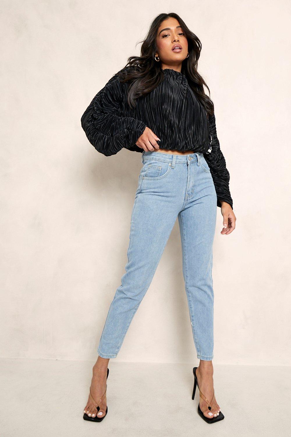 Women's Petite High Rise Straight Leg Jeans | Boohoo UK