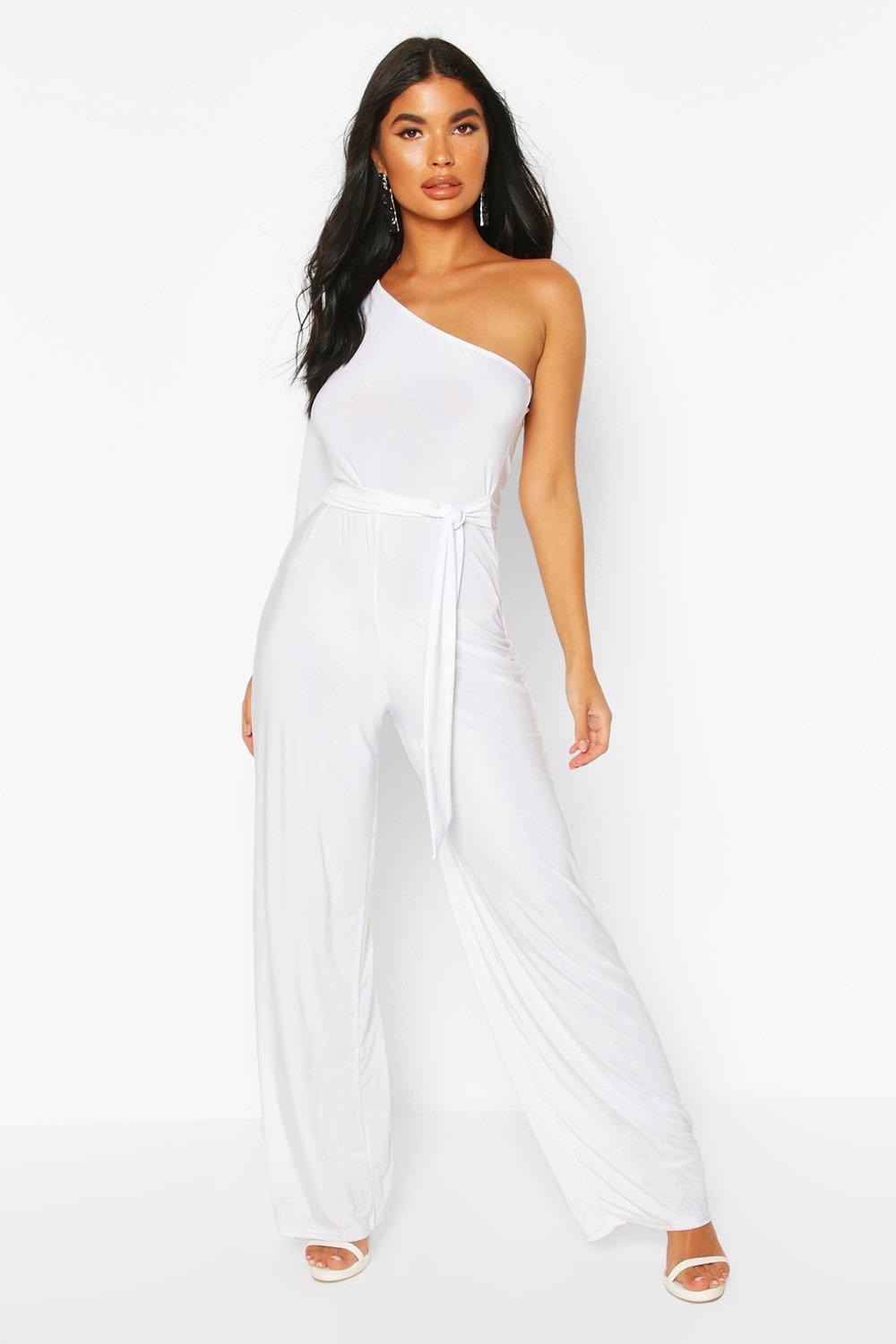 one shoulder tie waist jumpsuit