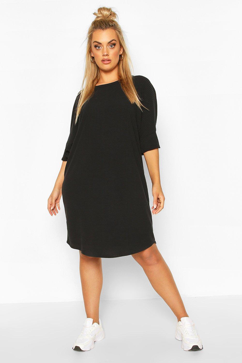 Plus Ruffle Sleeve Soft Rib T Shirt Dress