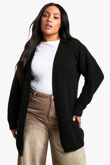 Plus Edge To Edge Waffle Knit Cardigan black