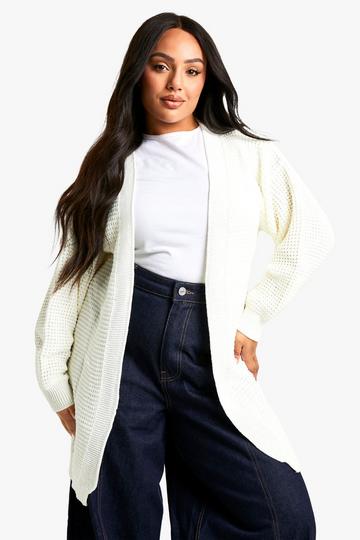 Plus Edge To Edge Waffle Knit Cardigan cream