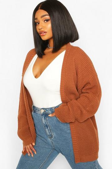 Plus Edge To Edge Waffle Knit Cardigan hazelnut