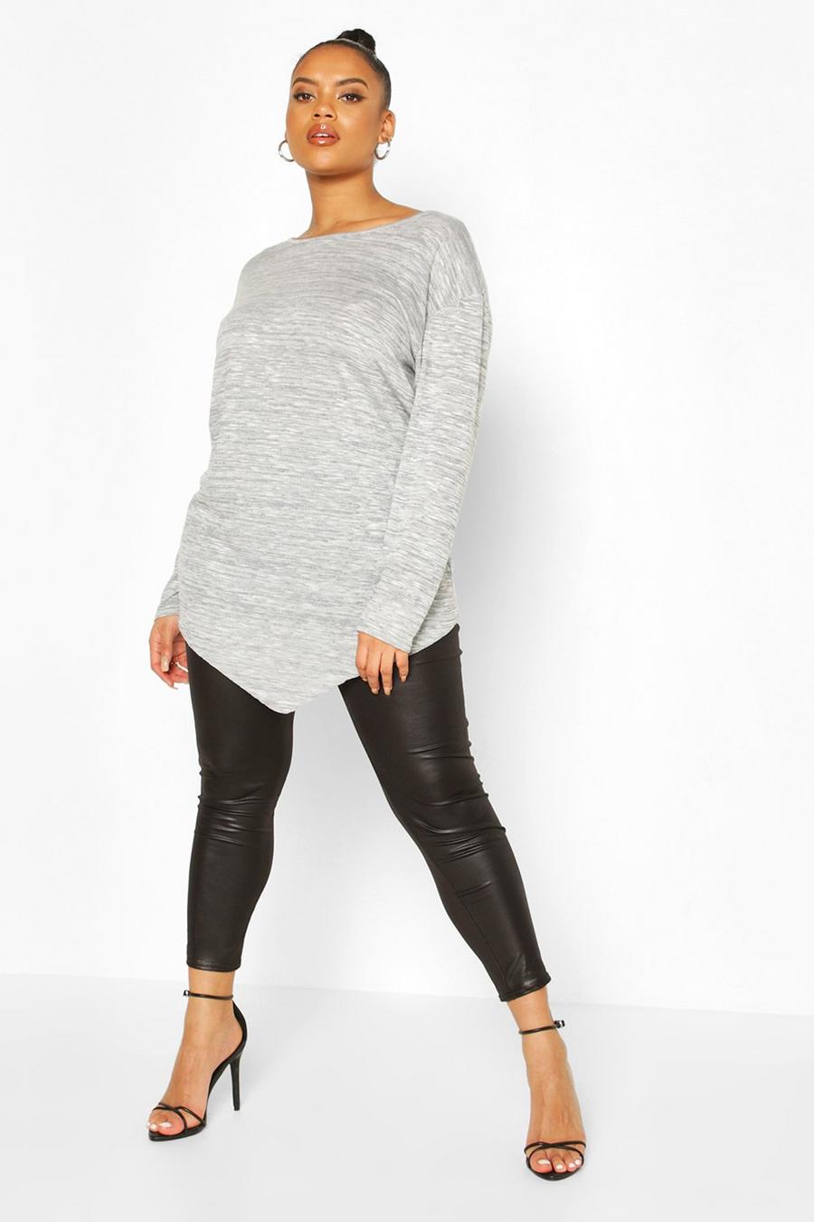Grey Plus Long Sleeve Asymmetric Tunic Top image number 1
