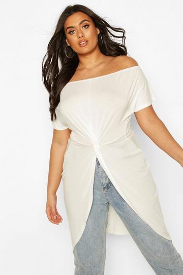 Ivory White Plus Off The Shoulder Twist Maxi Top