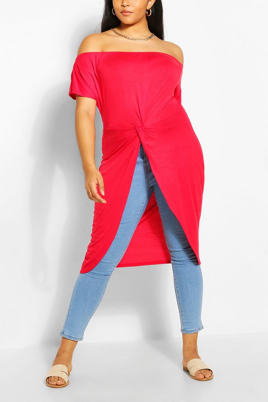 Red Plus Off The Shoulder Twist Maxi Top image number 1
